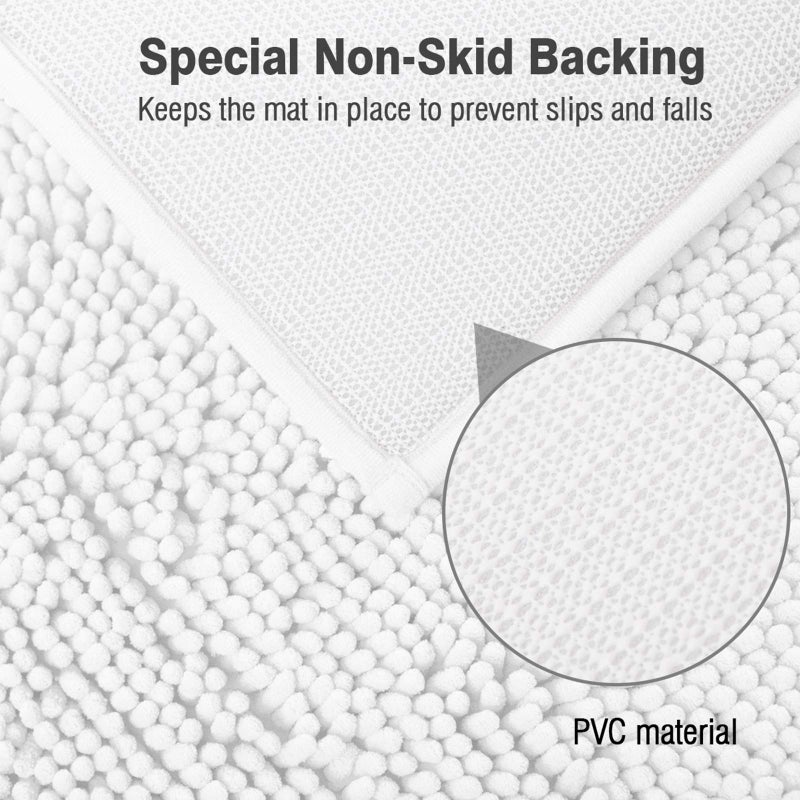 ITSOFT Non-Slip Shaggy Chenille Toilet Contour Bathroom Rug with Water Absorbent, 24 x 21 Inches U-Shaped White - Image 3